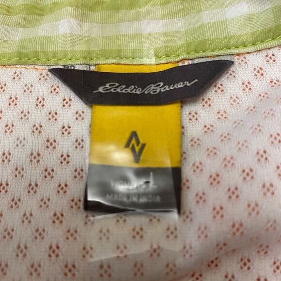 Eddie Bauer Button Down Women's Shirt L White Orange Gingham Check Short Sleeves - Picture 7 of 14